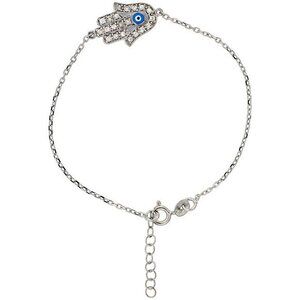 Sterling Silver CZ Hamsa Charm Bracelet 6.75"